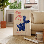 Canvas wall poster balloon dog typography print, frameless modern blue red design