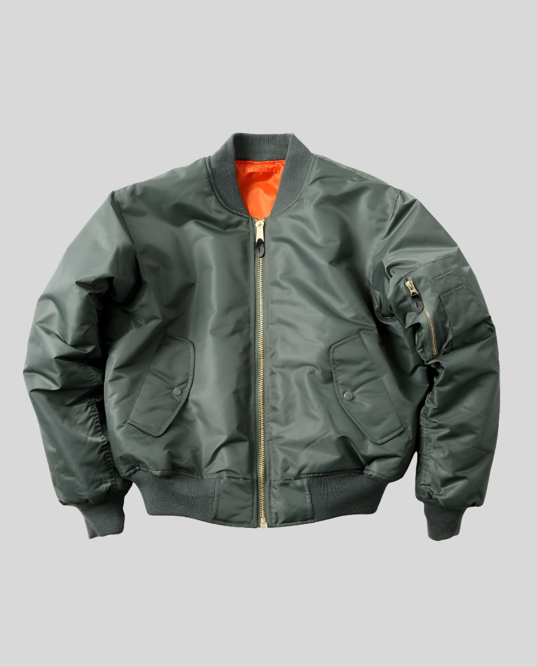 Women's bomber jacket hip length with ribbed trim and front zip, casual