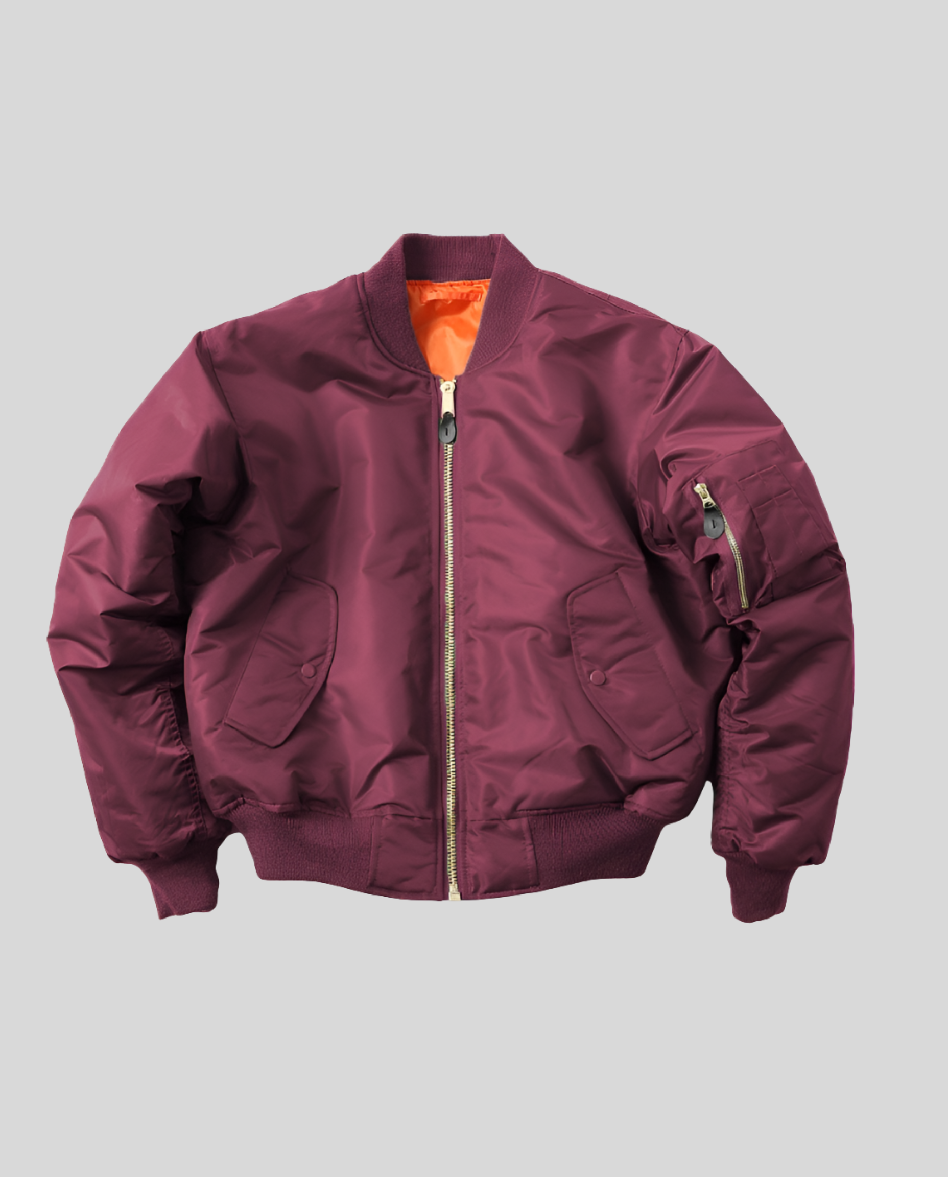 Women's bomber jacket hip length with ribbed trim and front zip, casual