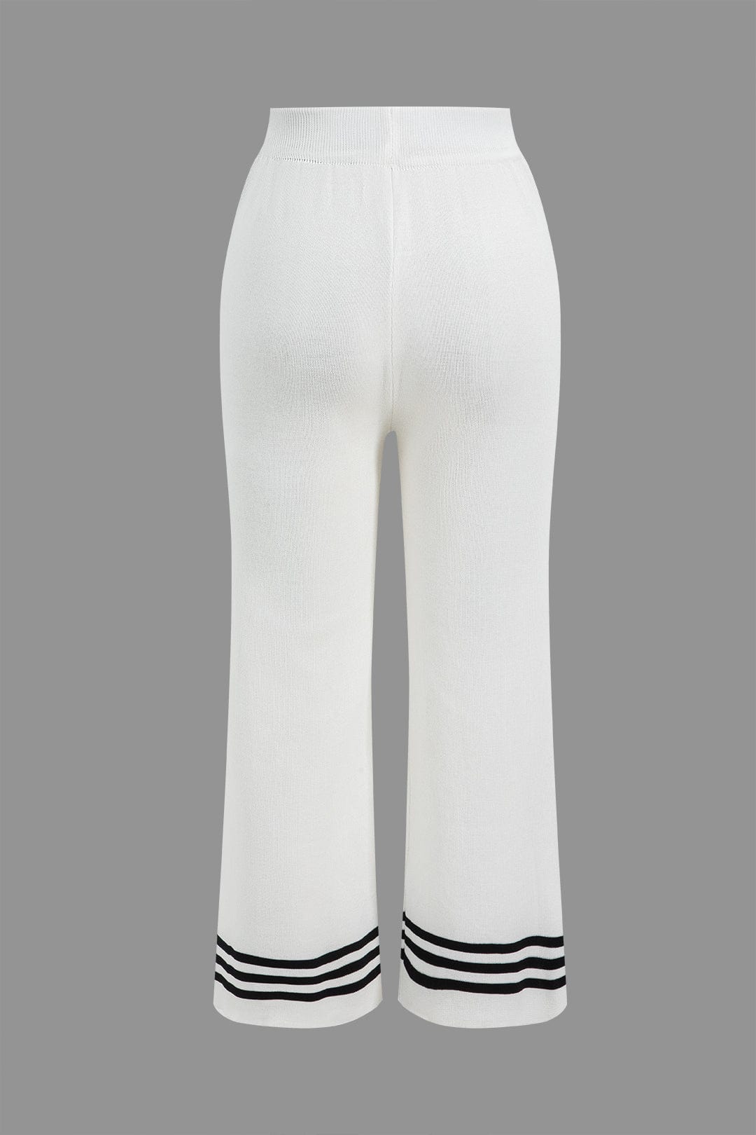 Women's knit two-piece set with cropped cardigan and wide-leg pants, black and white