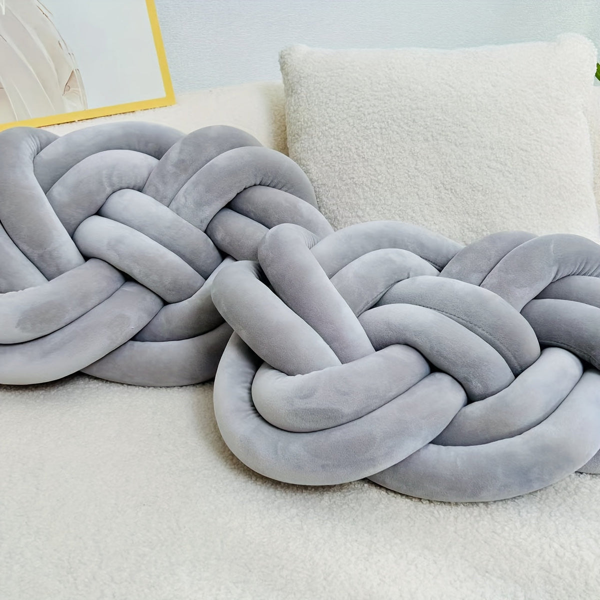 Plush button ball cushions set of 2, decorative knot design for sofa and bed