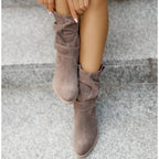 Women suede ankle boots low block heel slouch cuff side zip