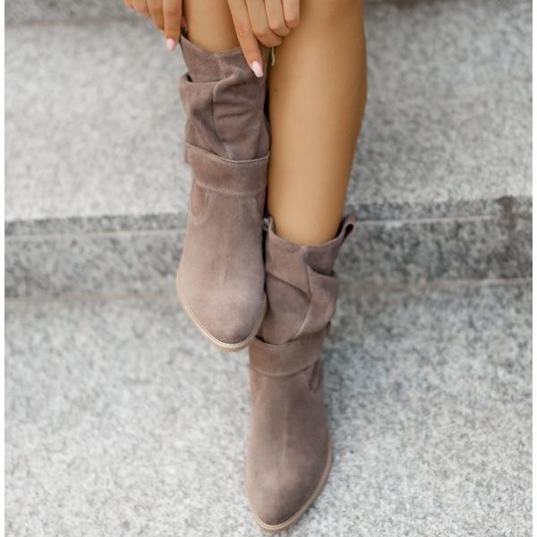 Women suede ankle boots low block heel slouch cuff side zip
