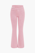 Women 2 piece knit hoodie and flared pants set with side buckle detail