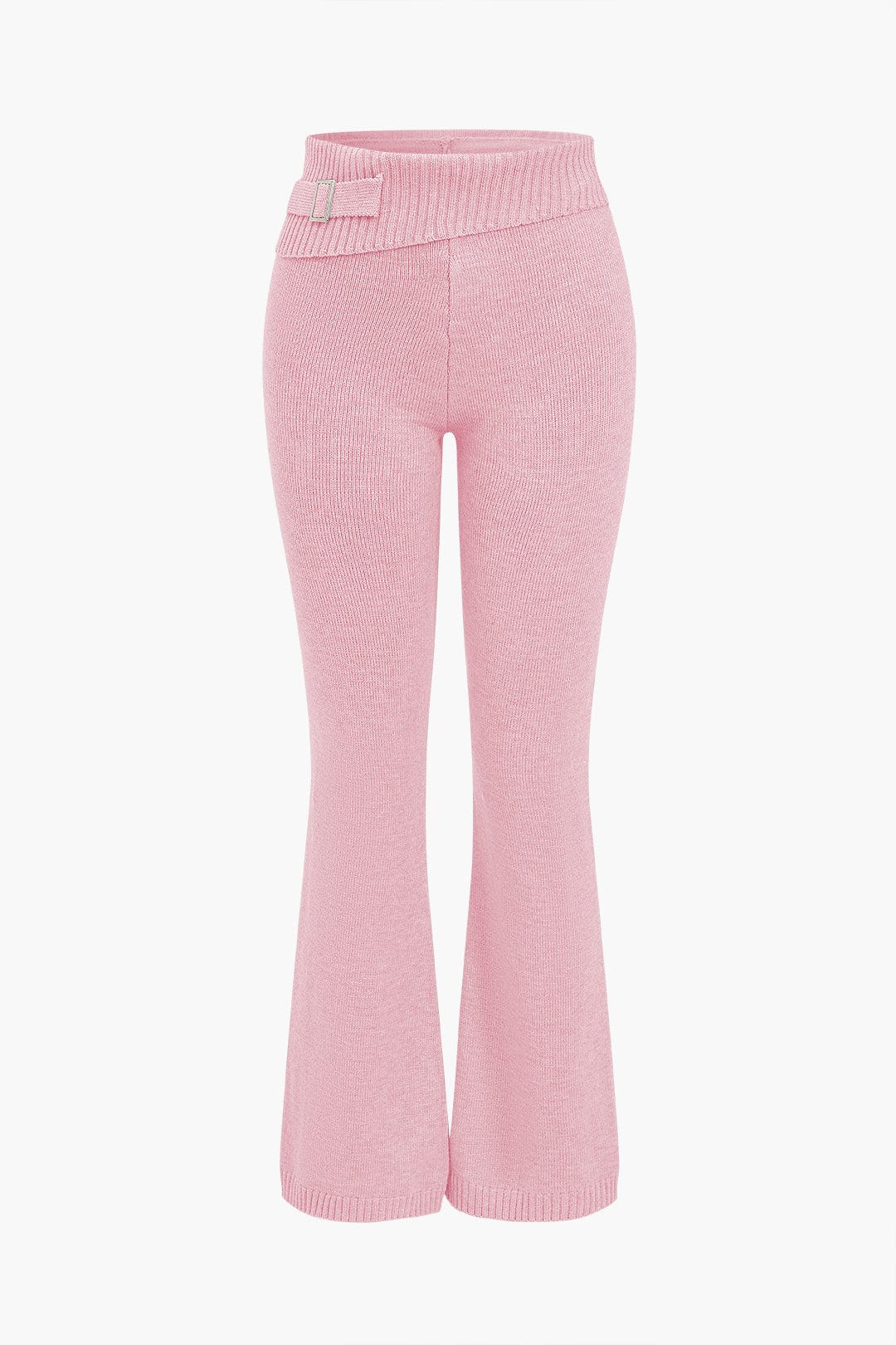Women 2 piece knit hoodie and flared pants set with side buckle detail