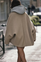 Women's oversized wool coat in brown and black, soft relaxed winter fit