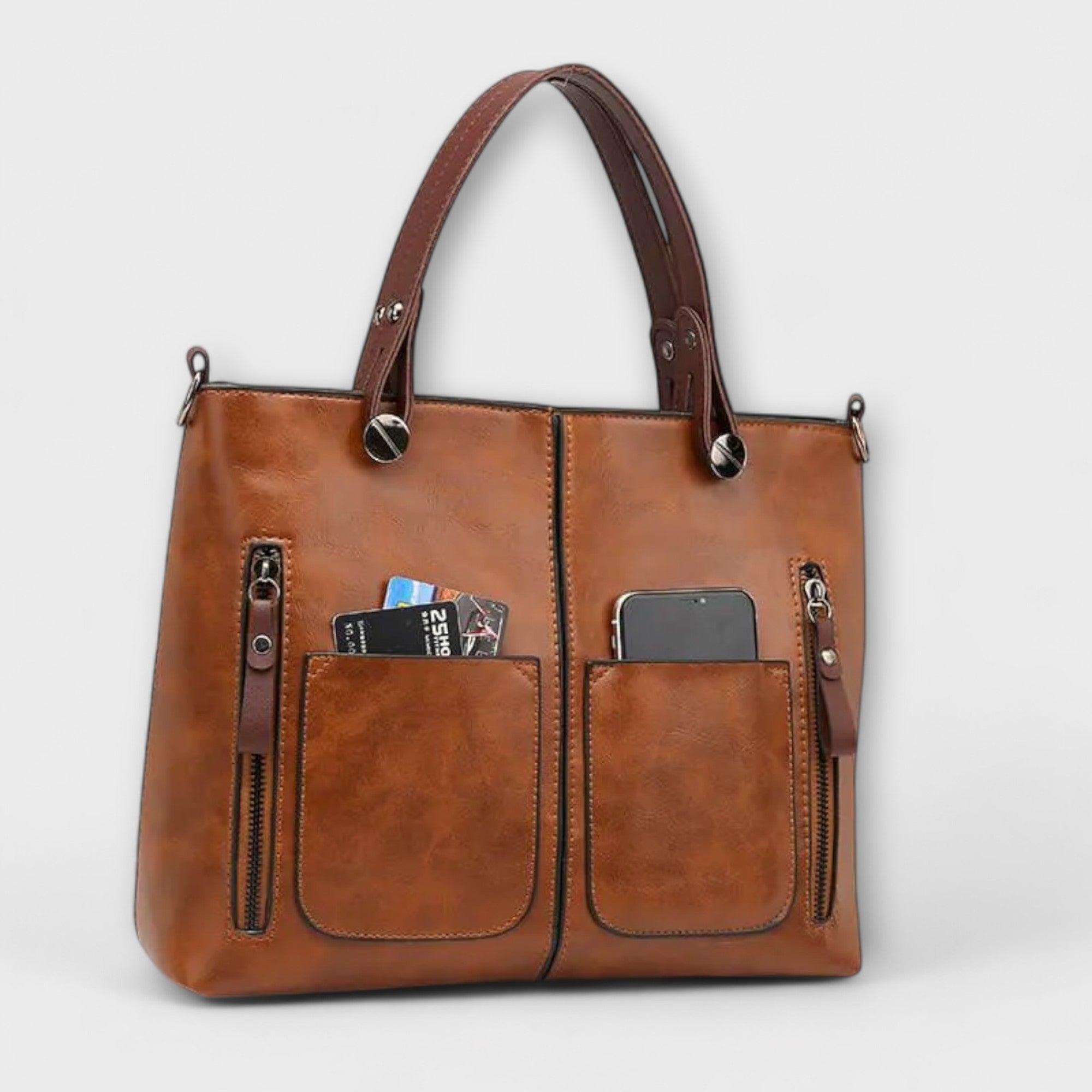 Women leather tote bag spacious in brown black and gray