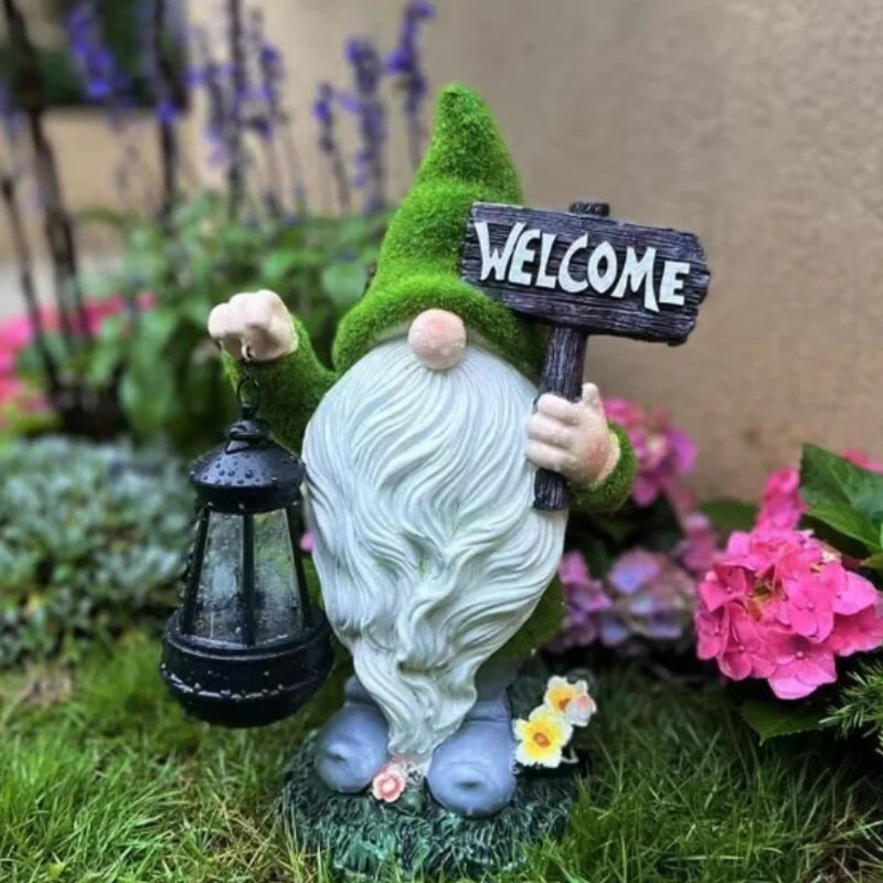 Solar garden gnomes outdoor decor warm white glow weather-resistant resin