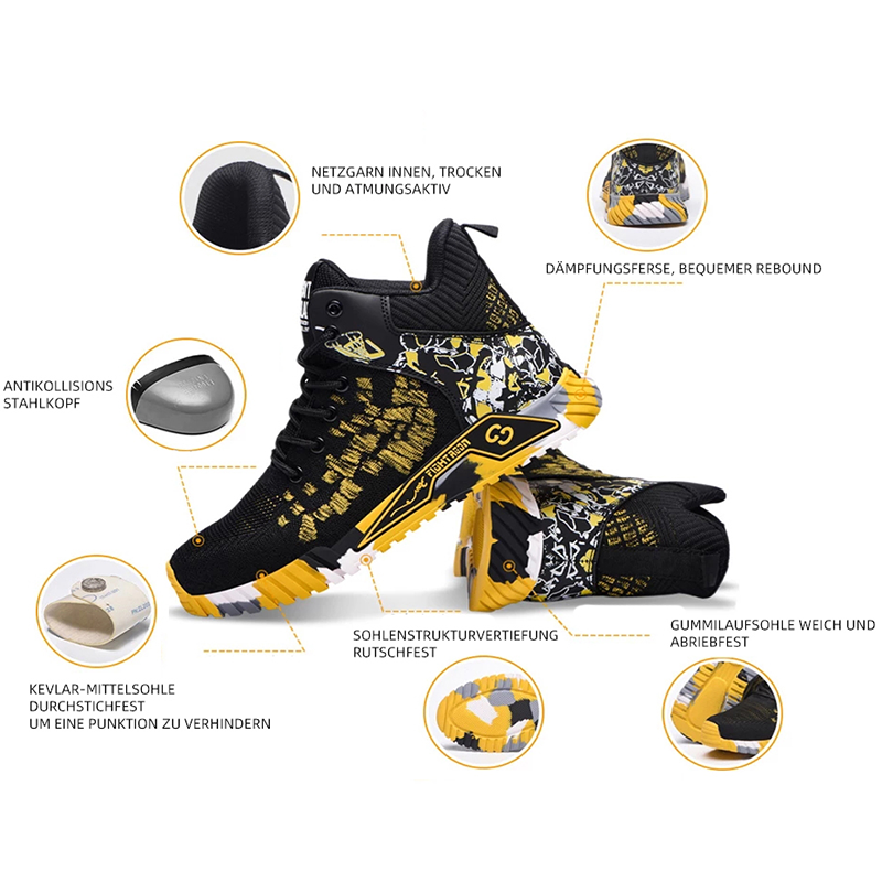 Safety shoes with steel toe and anti-puncture Kevlar sole, ankle protection, EN ISO 20345