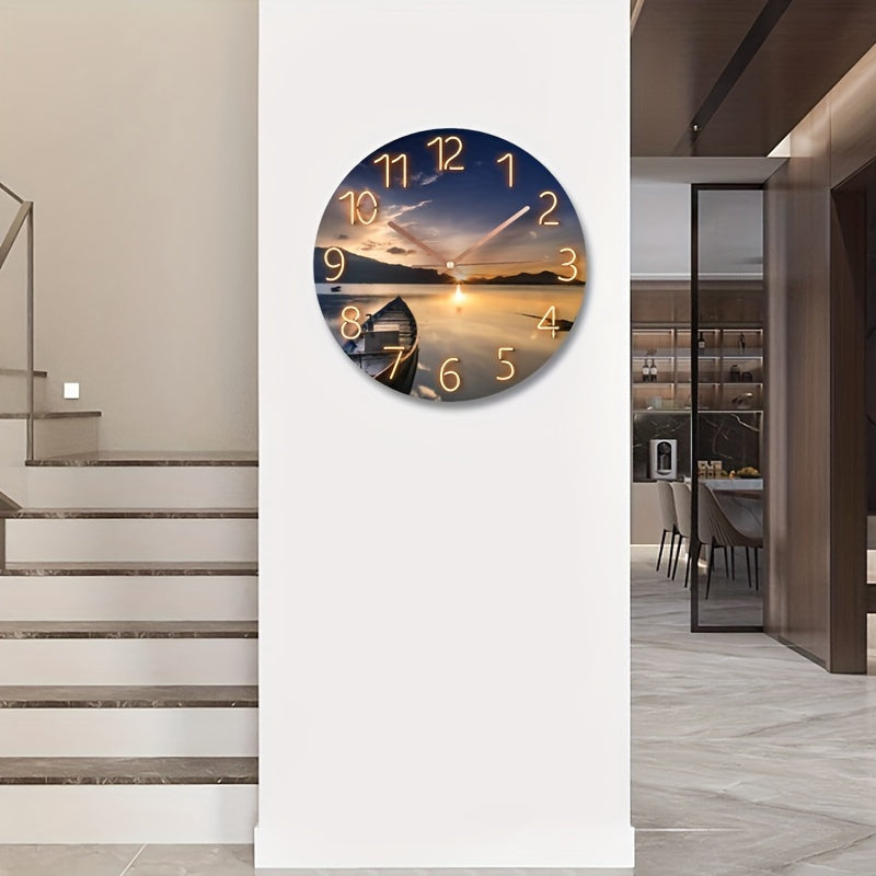 12-inch round silent wall clock with glass frame and modern nautical design