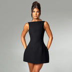 Mini A-line dress sleeveless with round neck, women's cocktail party dress