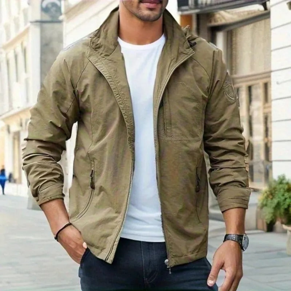 Men cargo jacket lightweight multi pocket relaxed fit