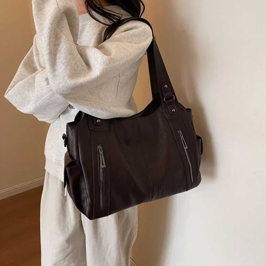 Women's vegan leather shoulder bag crossbody, multiple pockets everyday handbag