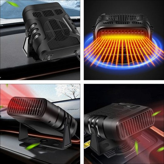 Car heater 12V portable 360° rotating defroster and fan, black