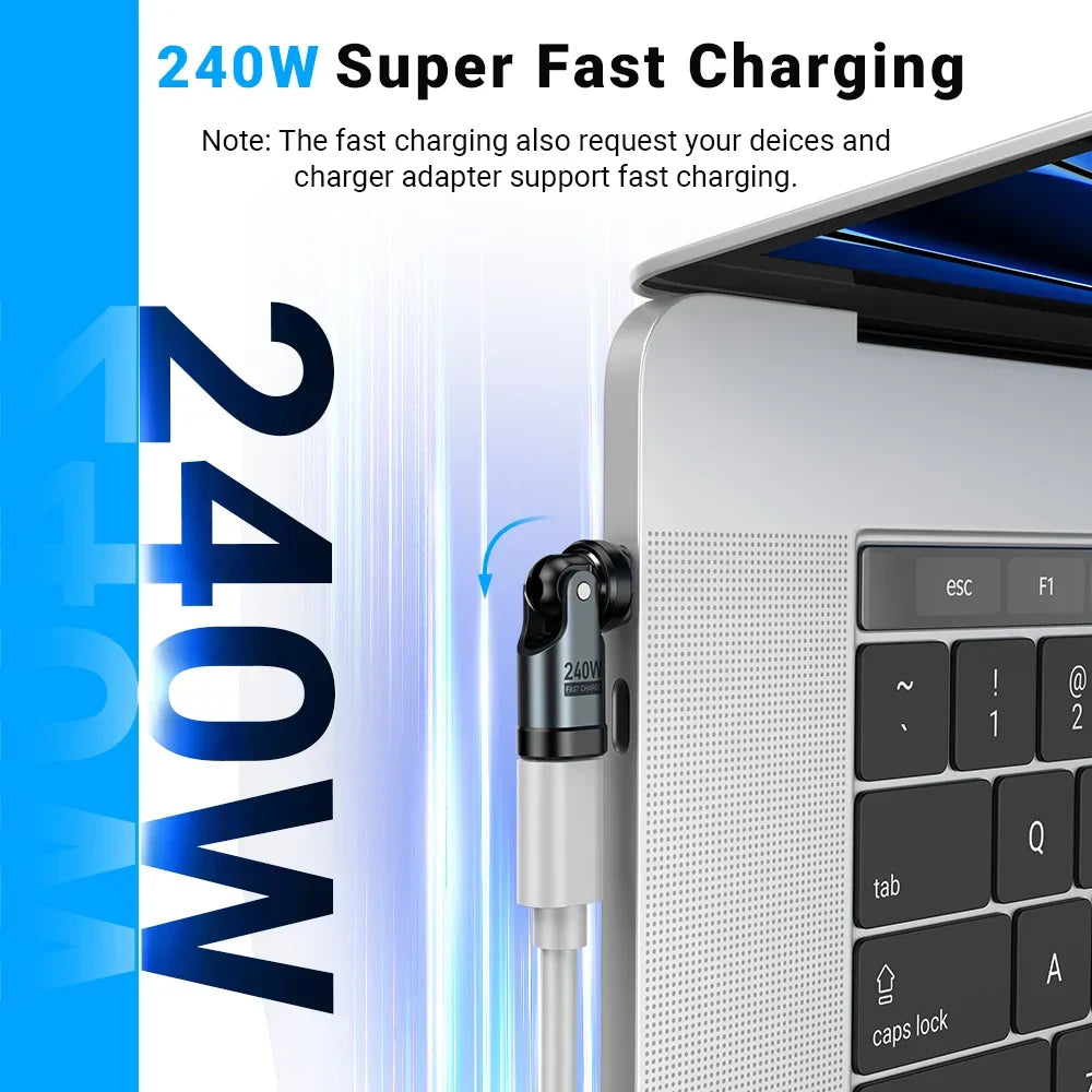 USB-C fast charging adapter 240W 540° rotating PD 5A universal compatibility