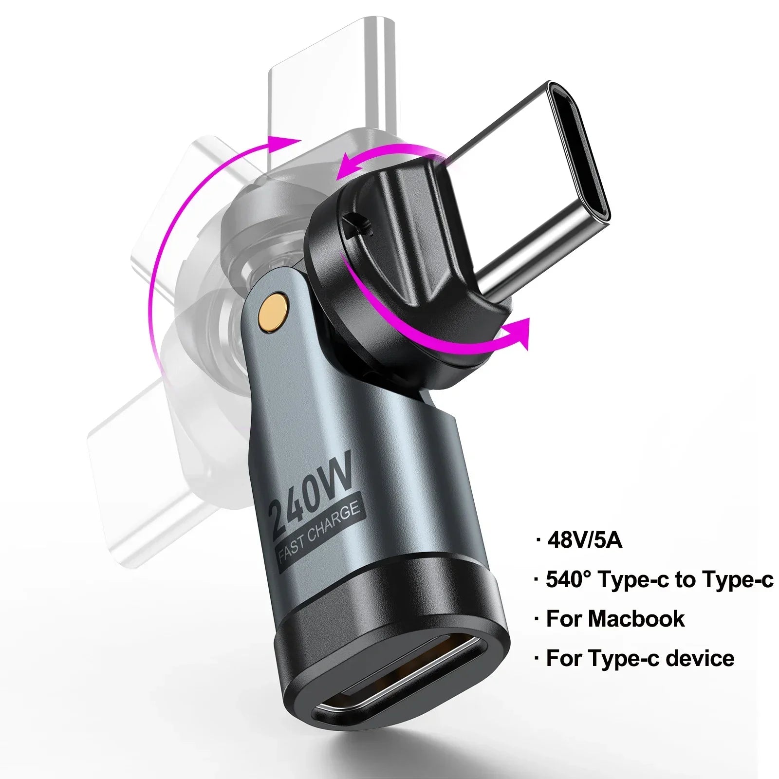 USB-C fast charging adapter 240W 540° rotating PD 5A universal compatibility