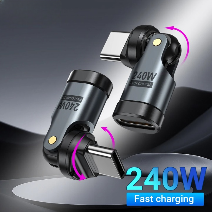 USB-C fast charging adapter 240W 540° rotating PD 5A universal compatibility