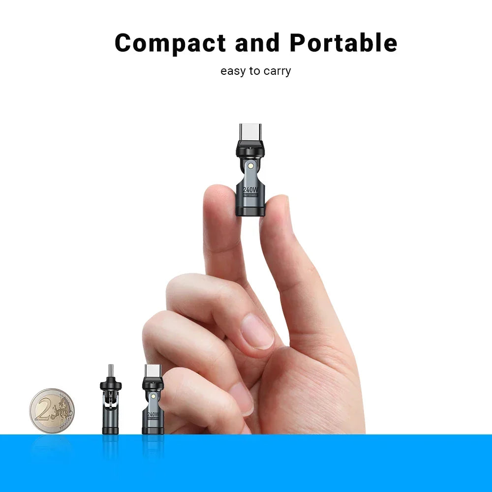 USB-C fast charging adapter 240W 540° rotating PD 5A universal compatibility