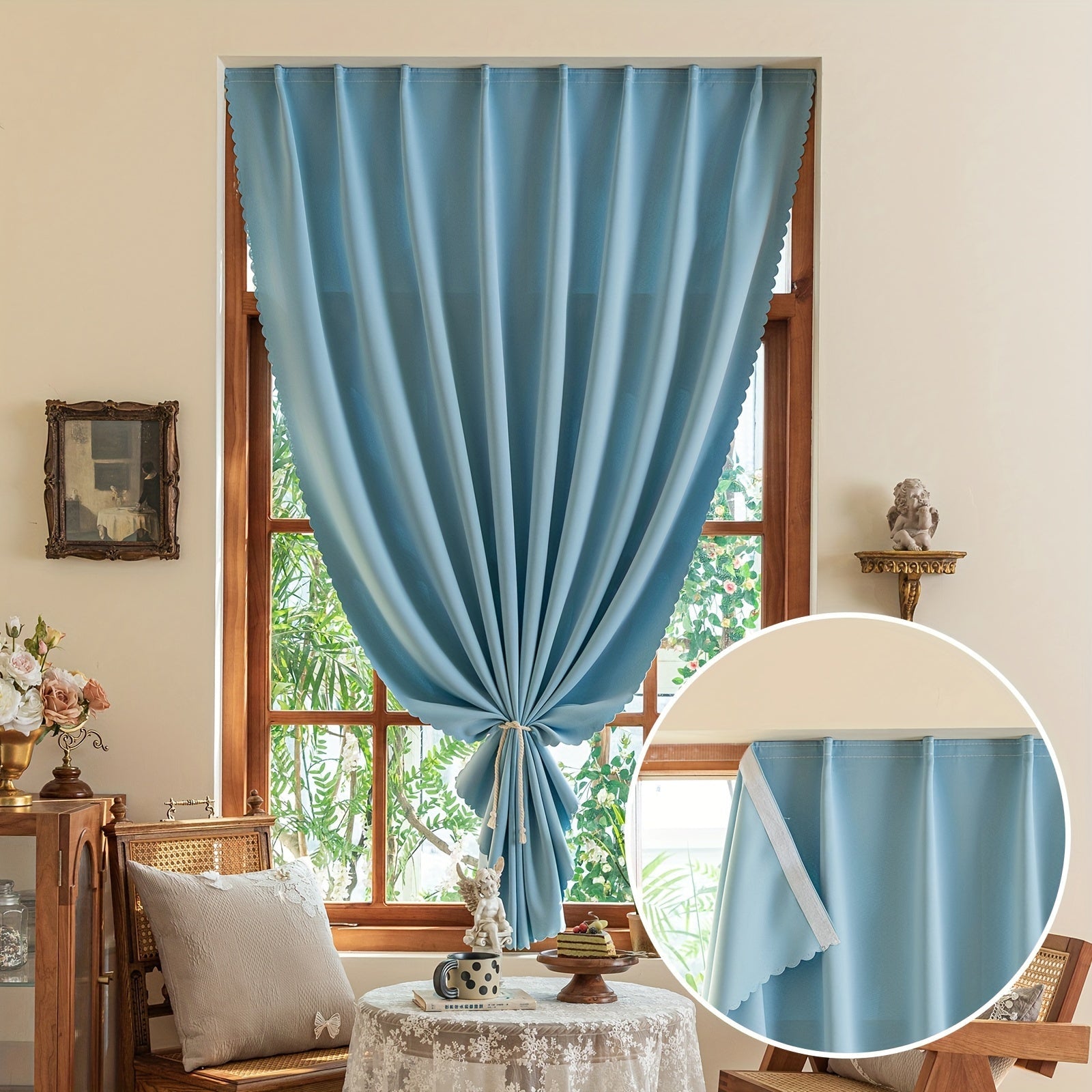 Blackout curtains self-adhesive hook and loop cordless for bedroom and living room