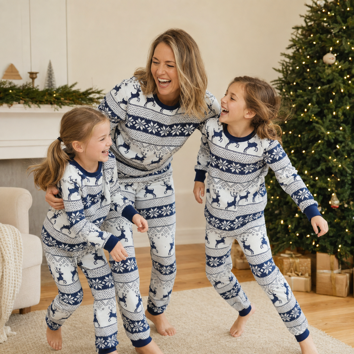 Family Matching Christmas Pyjamas Nordic Reindeer Print Adults Kids | Vianne
