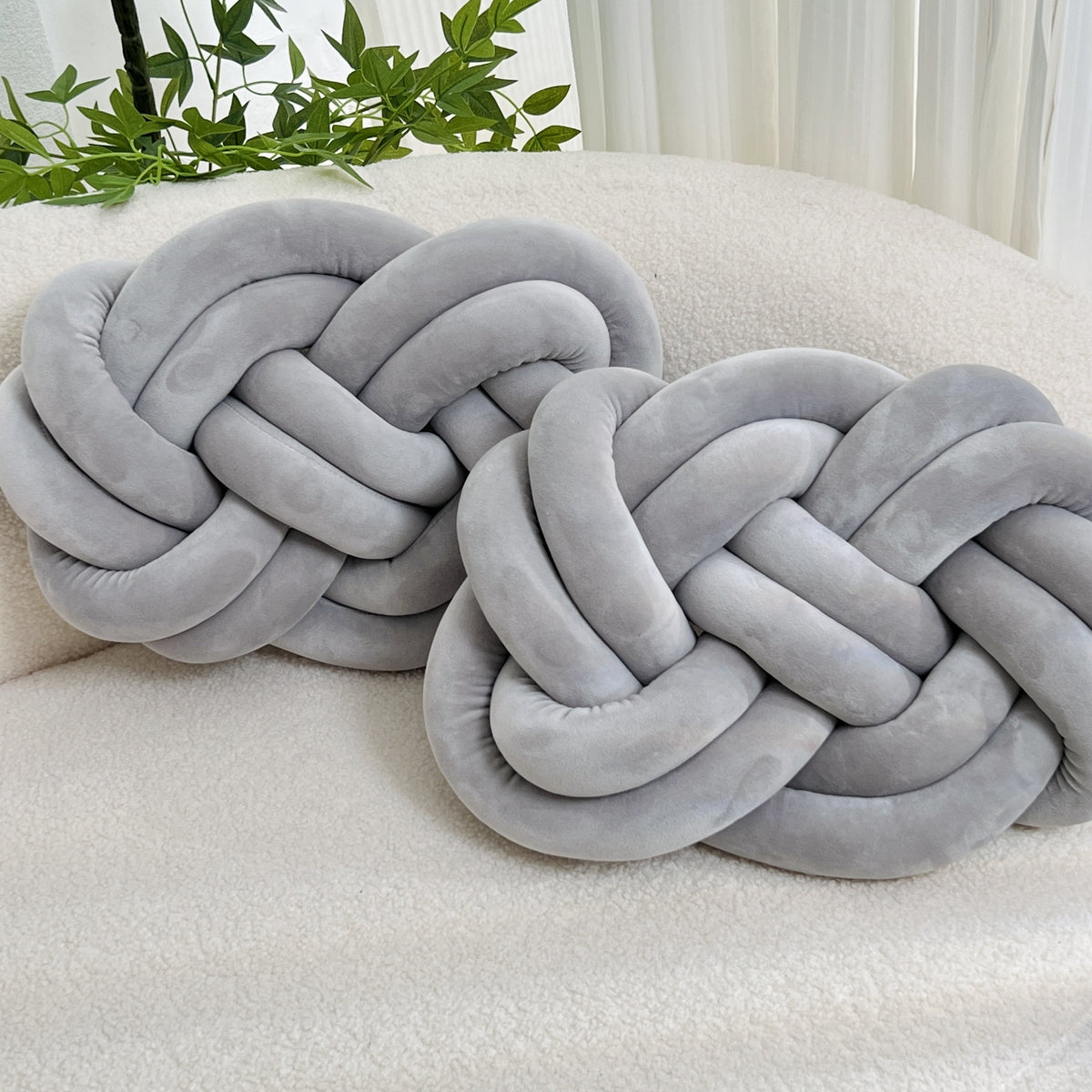 Plush button ball cushions set of 2, decorative knot design for sofa and bed