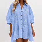 Embroidered button dress women's oversized fit, lightweight summer dress