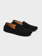 Men's suede loafers slip-on boat shoes in calf suede leather, laceless design