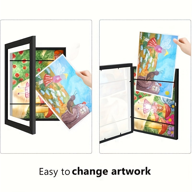 A4 wooden wall mount magnetic photo frames set of 2, black, modern minimalist design