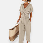 Women 2 piece wide leg pants set with draped bow top, relaxed fit