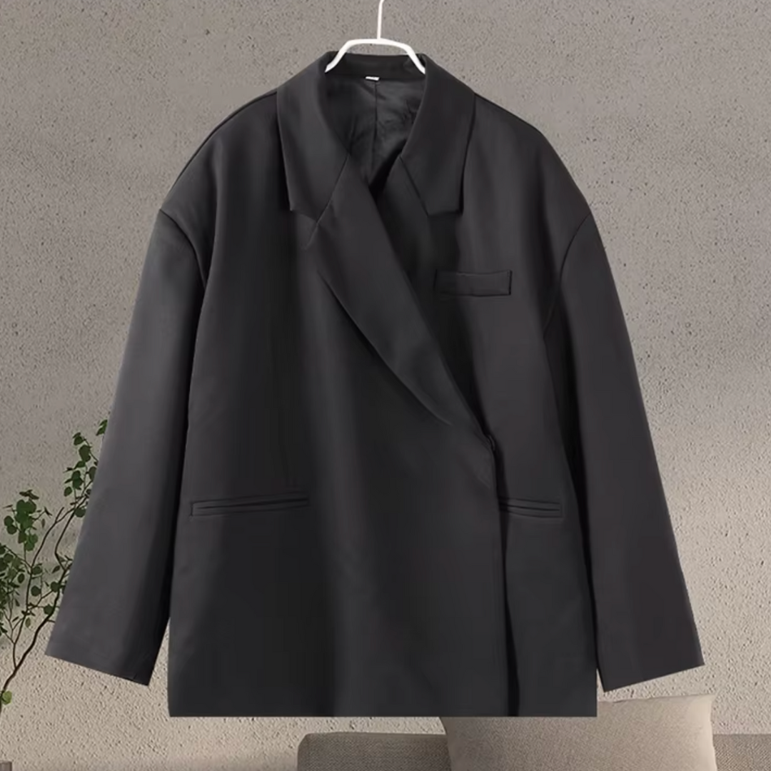 Women Oversized Blazer Notch Lapel Long Sleeve Button Cuffs | Nina
