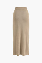 Women 2 piece knit blazer skirt set ribbed with gold button detail