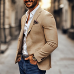 Men's slim fit two button blazer with notch lapel in Brown, Grey and Dark Blue