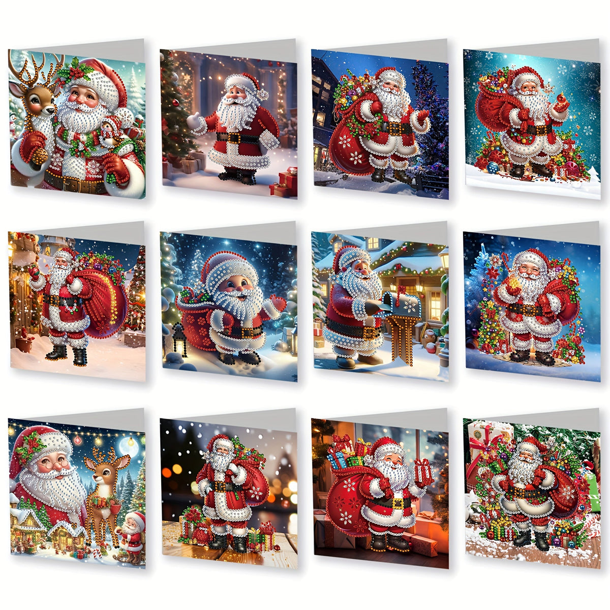 Diamond painting Christmas cards Santa Claus 12pcs colorful kit