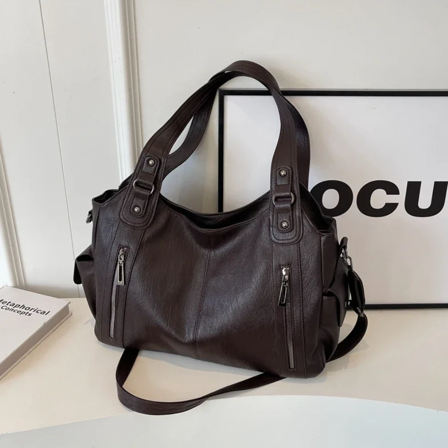 Women's vegan leather shoulder bag crossbody, multiple pockets everyday handbag