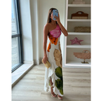 Women asymmetric one shoulder maxi dress oversized floral print ruffle hem