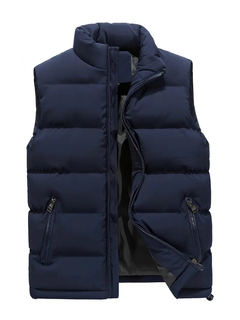 Men's quilted vest sleeveless body warmer with zip pockets and stand collar