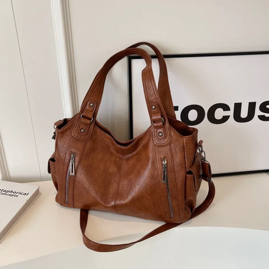 Women's vegan leather shoulder bag crossbody, multiple pockets everyday handbag