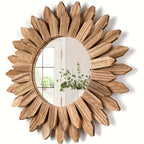 Bohemian wall mirror sunflower wooden round boho decor for bedroom or living room