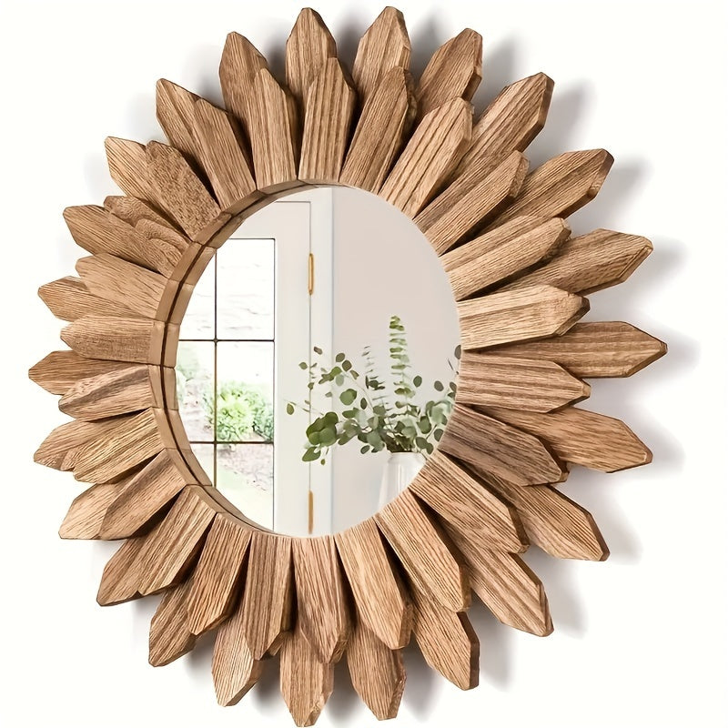 Bohemian wall mirror sunflower wooden round boho decor for bedroom or living room