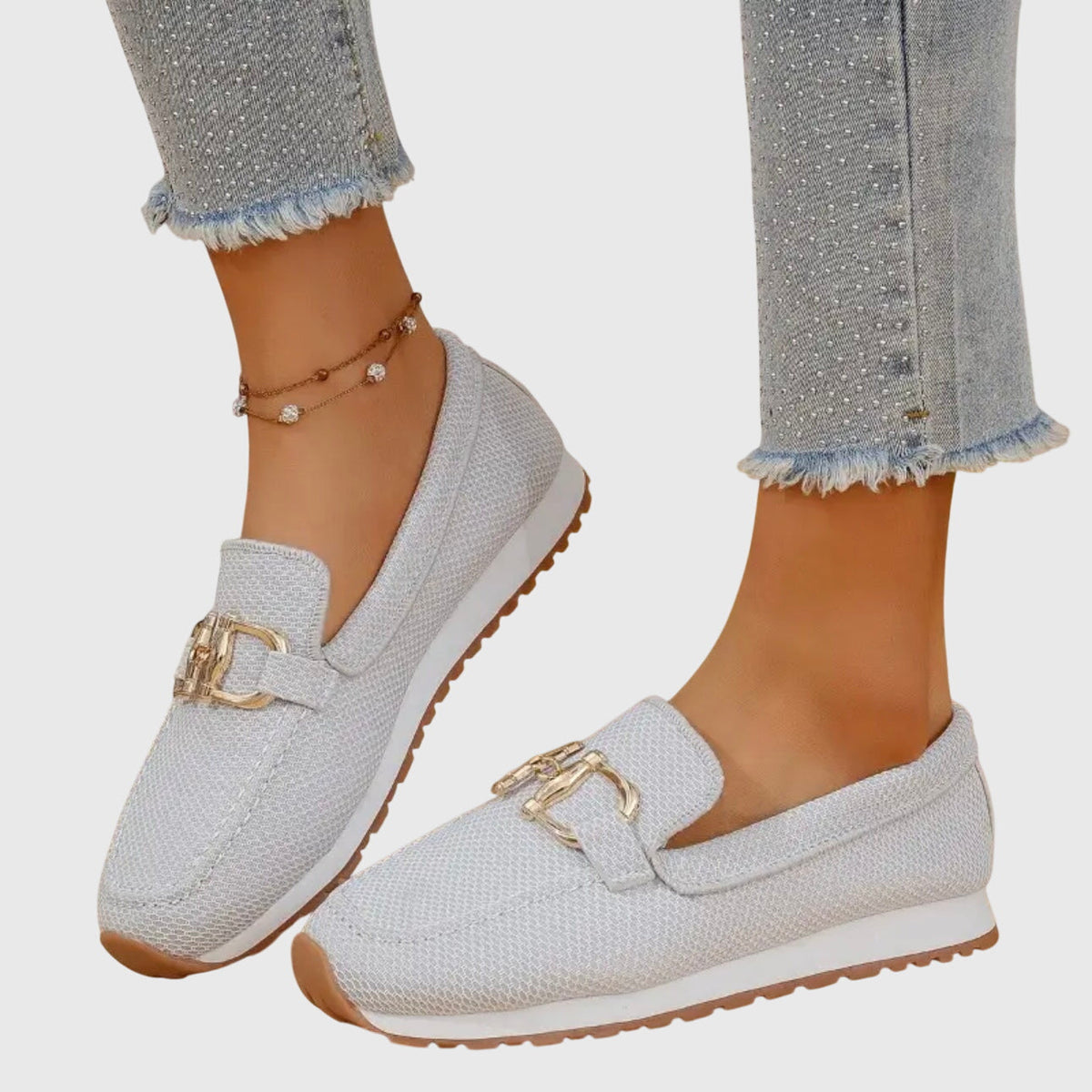 Women's orthopedic loafers with cushioned insole and gold horsebit detail