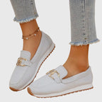 Women orthopedic loafer sneakers slip-on with cushioned insole and gold bit detail