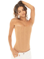 Women's strapless corset top, structured fitted bandeau style in beige, white and black