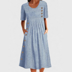 Women's striped midi dress with 3/4 sleeves, lightweight casual summer style