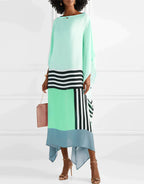 Women geometric print kaftan maxi dress with batwing sleeves and asymmetric hem