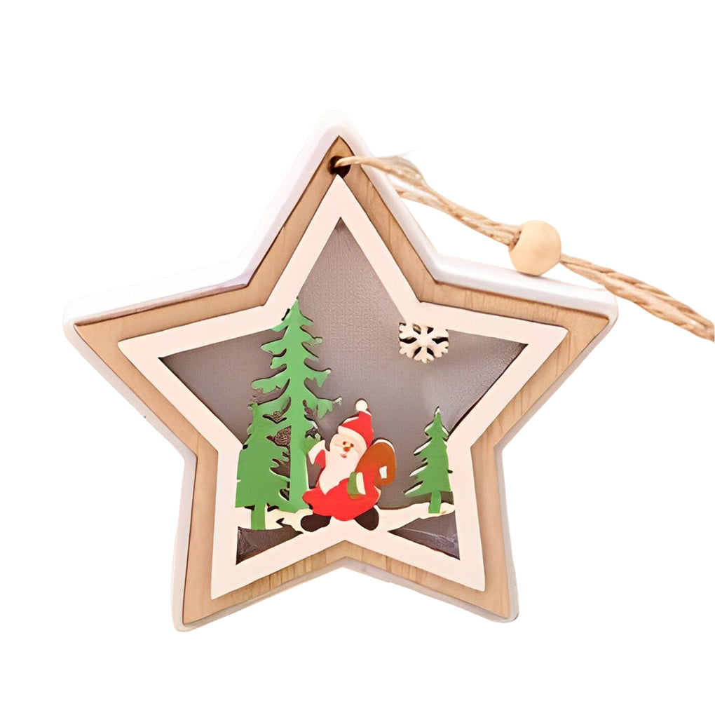Wooden Christmas ornaments set of 2, modern natural wood, bell star tree gift shapes