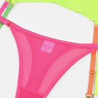 Neon lingerie set with EDM rave design in yellow, hot pink, and orange