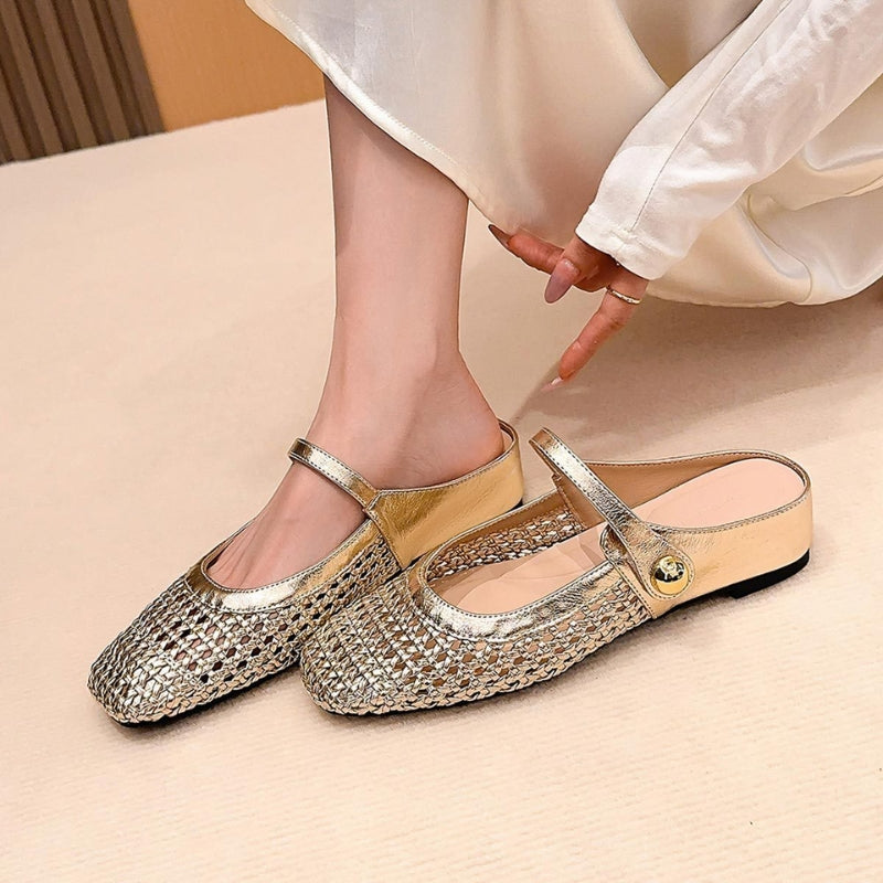Women's woven mule flats with orthopedic sole, backless slip-on style in 6 colors