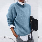 Women's cashmere sweater with classic round neck, minimalist elegant fit