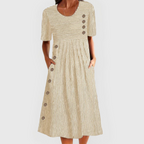 Women's striped midi dress with 3/4 sleeves, lightweight casual summer style