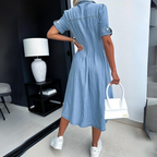 Women denim dress figure flattering silhouette casual style
